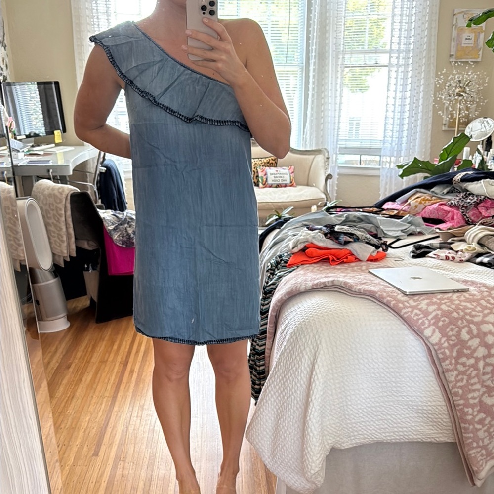 Cloth & Stone Blue Asymmetrical Ruffled Sheath Dress